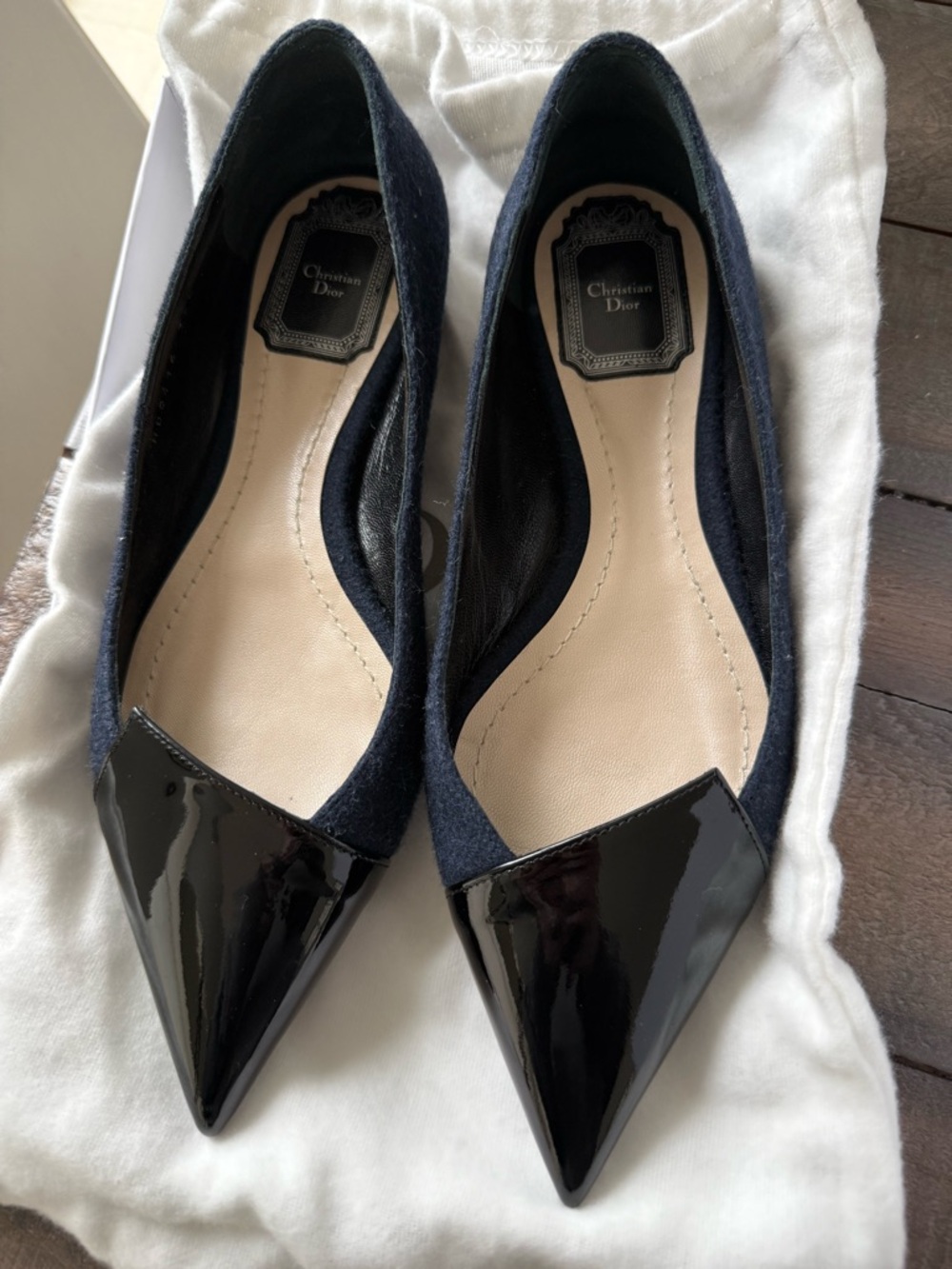Dior Navy and Black Pointed Toe Flats